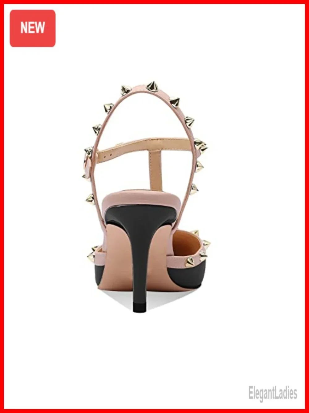 Studded Kitten Heel Slingback Sandals Pointed Toe Faux Leather